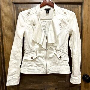 White House Black Market WHBM White Ruffled Jacket